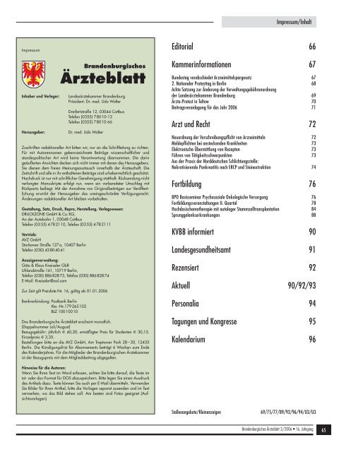 Brandenburgisches Ärzteblatt Ausgabe 03/2006