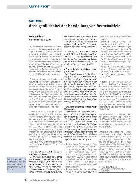 Brandenburgisches Ärzteblatt 03/2010 - Landesärztekammer ...