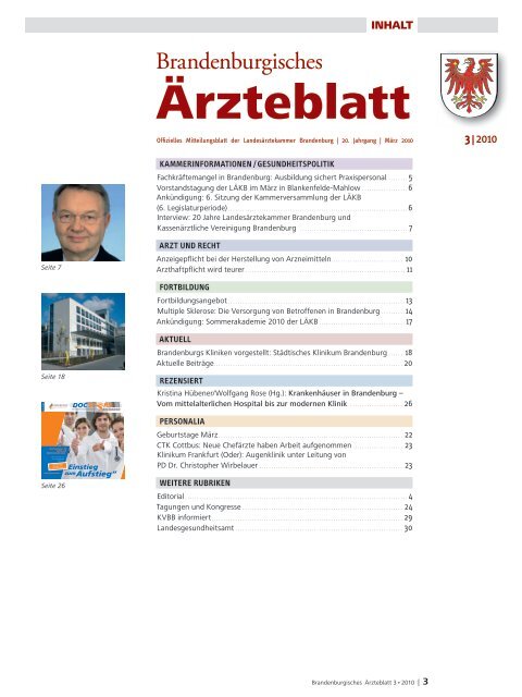 Brandenburgisches Ärzteblatt 03/2010 - Landesärztekammer ...