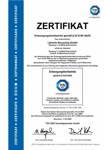 ZERTIFIKAT - Lämmle Recycling GmbH