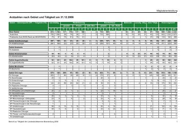 Tabelle 1: Arztzahlen nach Gebiet und Tätigkeit am 31.12.2006