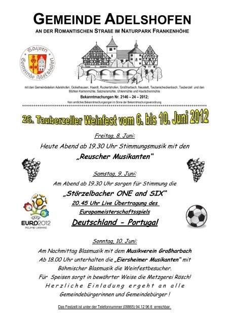 „Störzelbacher ONE and SIX“ 20.45 Uhr Live ... - Adelshofen