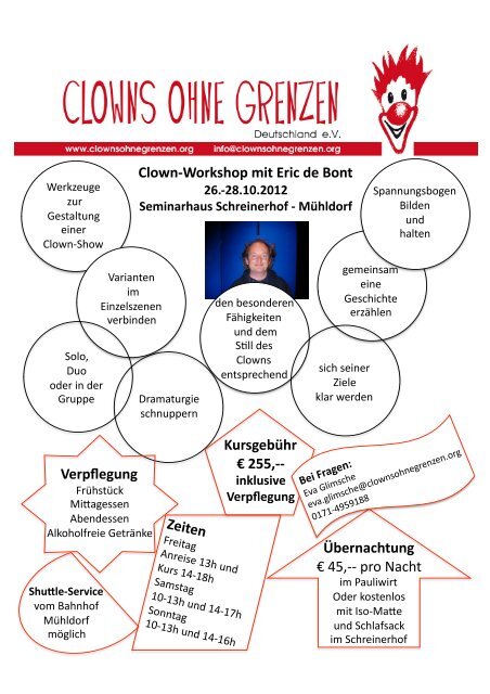 Clown-âWorkshop mit Eric de Bont Ãbernachtung â¬ 45,-â-â pro Nacht