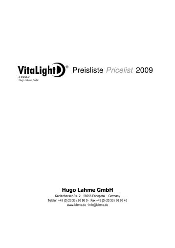 VitaLight 12 Seiten Preisliste 2009 - Hugo Lahme GmbH