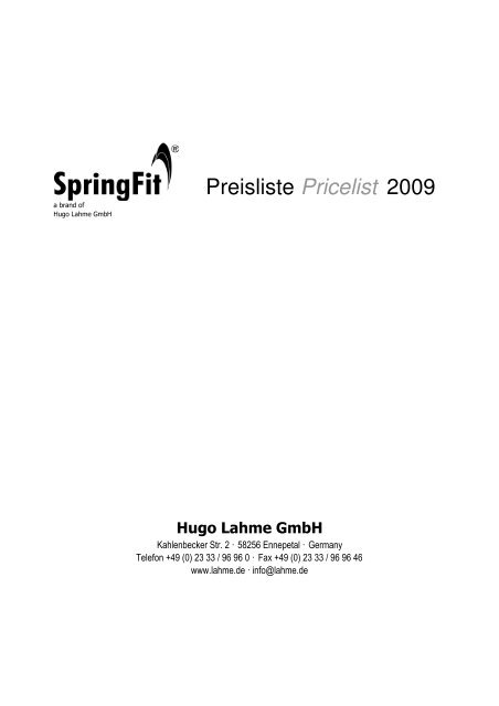 Springfit 4 Seiten Preisliste 2009 - Hugo Lahme GmbH