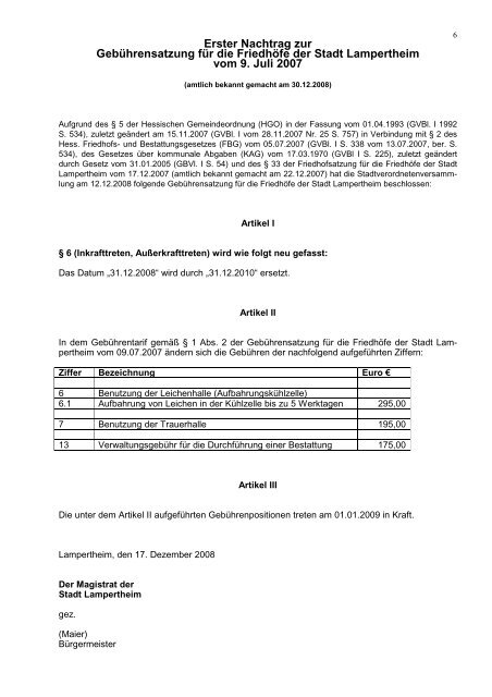 Gebührensatzung für die Friedhöfe der Stadt Lampertheim vom 09 ...