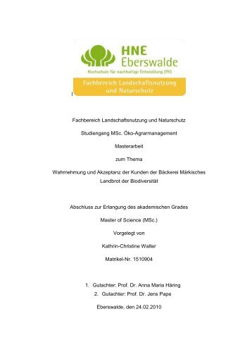 l Fachbereich Landschaftsnutzung und Naturschutz Studiengang ...