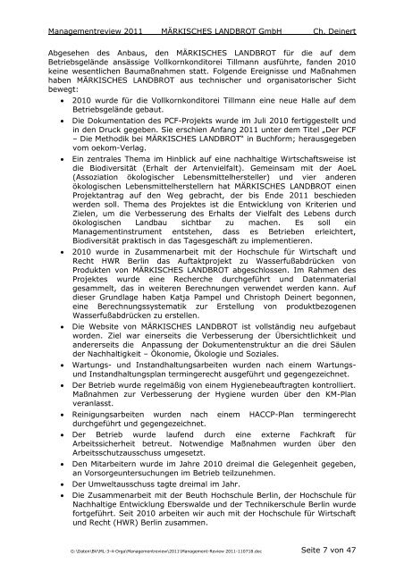 Management review 2011 - Märkisches Landbrot