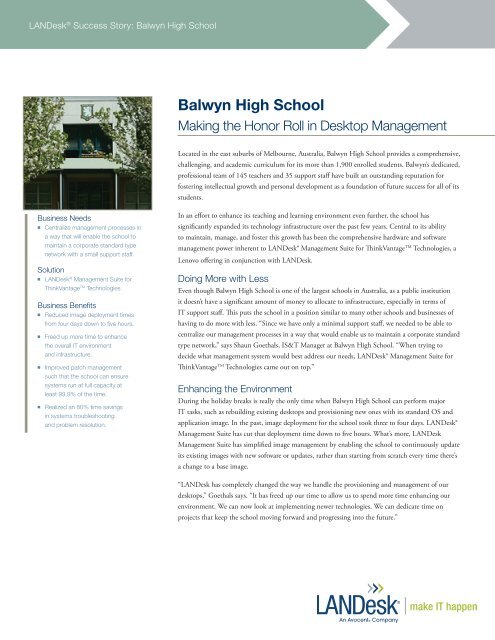 Download the Balwyn High School story (English) - LANDesk