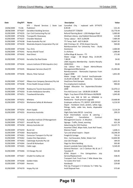 AGENDA - Shire of Roebourne