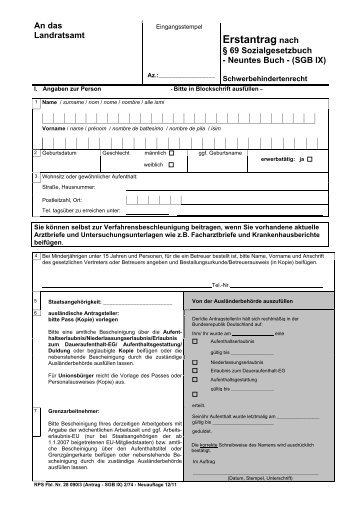 Erstantrag nach § 69 Sozialgesetzbuch - Neuntes Buch - SGB IX