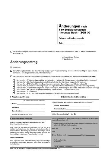 Änderungen nach § 69 Sozialgesetzbuch - Neuntes Buch - (SGB IX