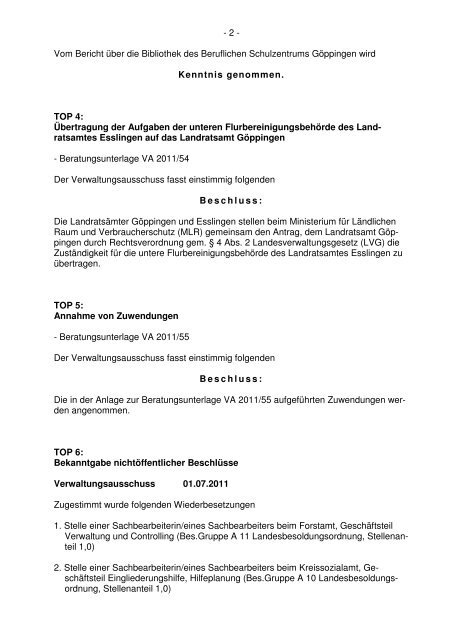 Landkreis Göppingen Kurzprotokoll Kurzprotokoll über die Sitzung ...