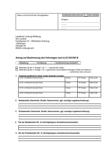 Antrag auf Fahrwegbestimmung gem. 35 GGVSEB - Landkreis ...