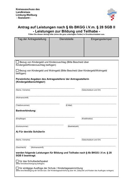 Antrag auf Leistungen nach § 6b BKGG iVm § 28 SGB II - Landkreis