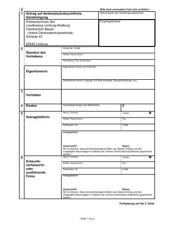 Formular Antrag auf denkmalschutzrechtliche Genehmigung