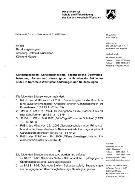 Erlasse - Schulministerium NRW