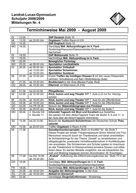 Terminhinweise Nr. 4 - Landrat-Lucas Gymnasium