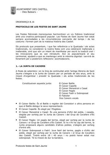 ord. b.16 protocols festes st. jaume - Ajuntament des Castell