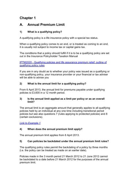 FAQ's – Life Insurance – Qualifying Policies - HM Revenue & Customs