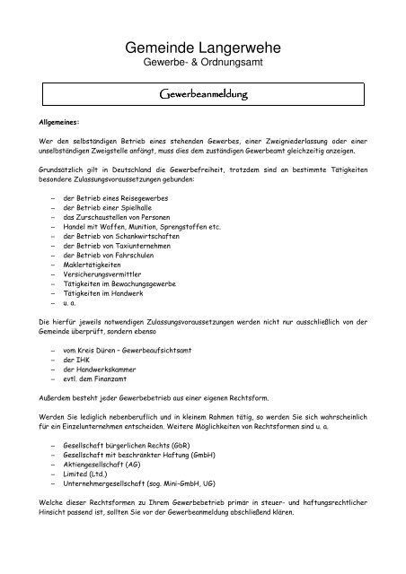 Informationen zur Gewerbeanmeldung - Gemeinde Langerwehe