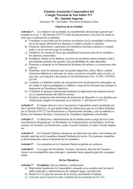 Bajar estatuto (formato .pdf ) - Historia del Colegio Nacional