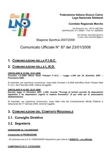 Comunicato Ufficiale N° 87 del 23/01/2008 - Informacalcio.it