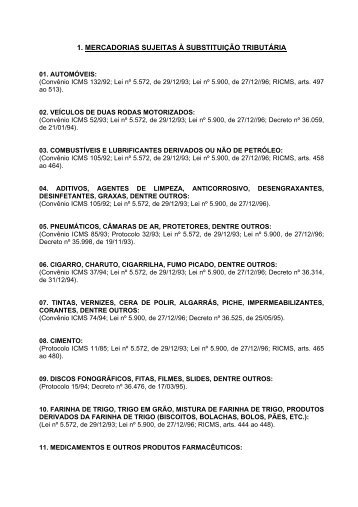 1. mercadorias sujeitas à substituição tributária - Sefaz - AL