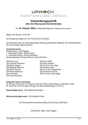 Gemeinderatsprotokoll - Marktgemeinde Lannach