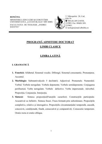 Limbi Clasice - Facultatea de Teologie - Universitatea "Lucian Blaga ...