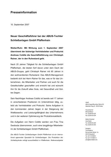 Presseinformation ABUS Pfaffenhain Wechsel Geschäftsführer zum ...