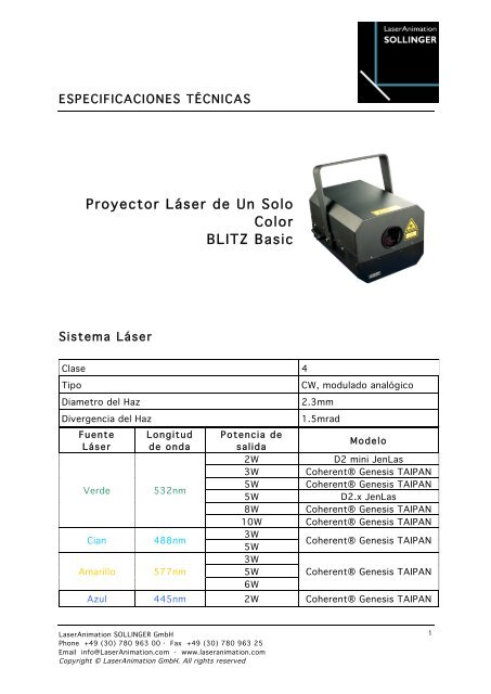 Proyector LÃ¡ser de Un Solo Color BLITZ Basic - LaserAnimation ...