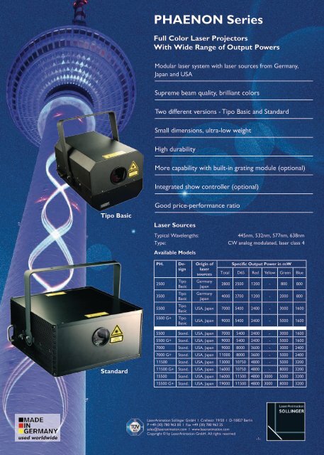 PHAENON Series Data Sheet - LaserAnimation SOLLINGER GmbH
