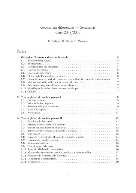 Seminaris de Geometria Diferencial i Càlcul Vectorial