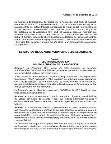 ESTATUTOS DE LA ASOCIACION CIVIL CLUB EL AGUASAL