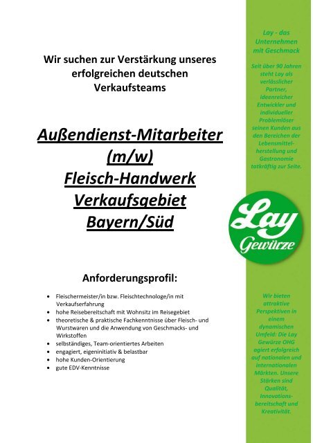 Außendienst-Mitarbeiter - Lay Gewürze ... und es schmeckt