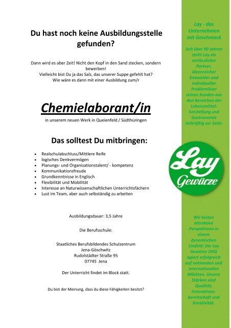 Chemielaborant/in - Lay Gewürze ... und es schmeckt