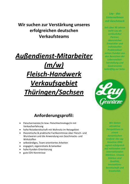 Außendienst-Mitarbeiter (m/w) - Lay Gewürze ... und es schmeckt