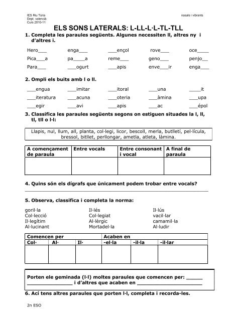 ELS SONS LATERALS: L-LL-L·L-TL-TLL