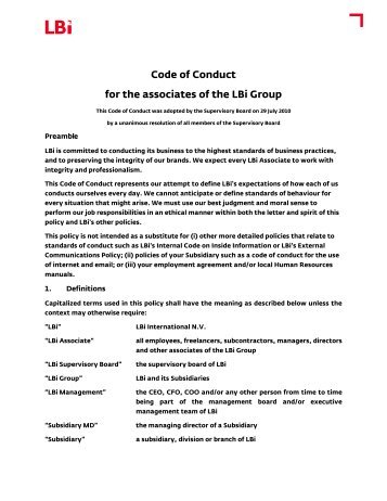 Code of Conduct for the associates of the LBi Group