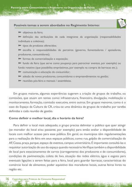 Parceria entre Consumidores e Produtores na Organização de Feiras