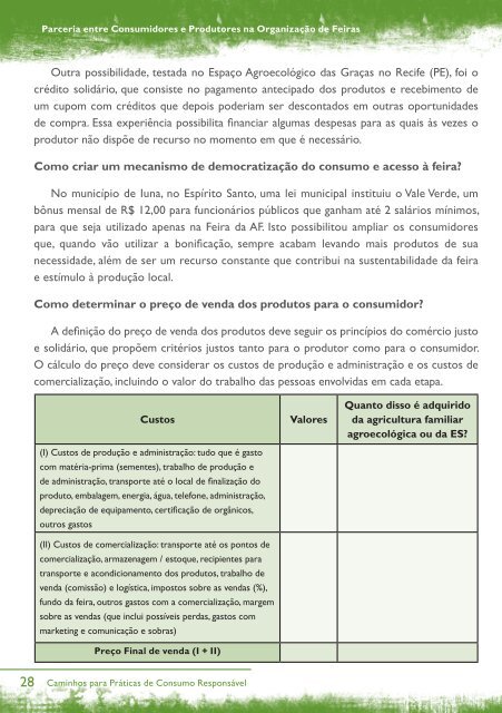 Parceria entre Consumidores e Produtores na Organização de Feiras