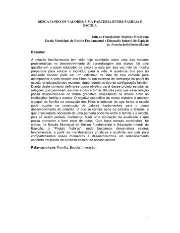 1 RESGATANDO OS VALORES: UMA PARCERIA ENTRE FAMÍLIA ...