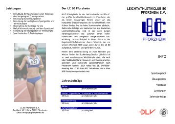 LEICHTATHLETIKCLUB 80 PFORZHEIM E.V. - LC 80 Pforzheim