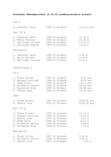 Aichacher Abendsportfest 12.05.06 Landkreisstadion Aichach ...