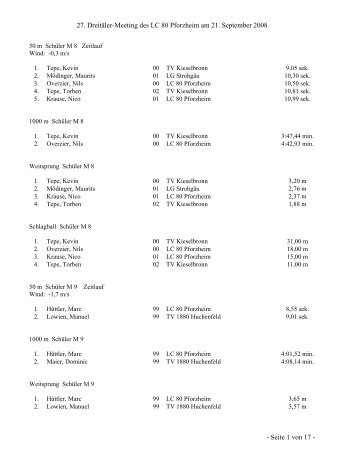 Ergebnisse - LC 80 Pforzheim
