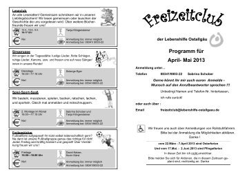 Programm für April- Mai 2013 - bei der Lebenshilfe Ostallgäu eV