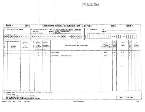 Hanford. Site Annual Dangerous Waste Report