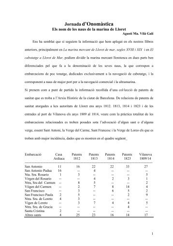 Jornada d'Onomàstica - Ajuntament de Lloret de Mar