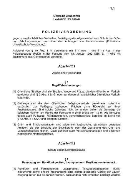 1.1 Polizeiverordnung - Gemeinde Leingarten
